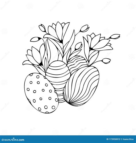 Easter Vector Illustration With Flowers And Easter Eggs Easter Sketch