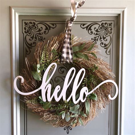 Mini Swirly Hello Wood Word Cutout Wreath Decor Hello Sign | Etsy ...