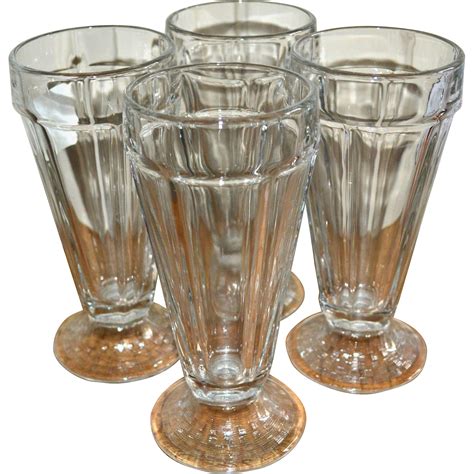 Libbey Set Of 4 Old Fashioned Soda Fountain Patterned Base Glasses From