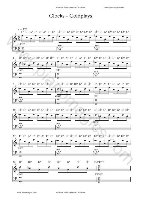 Coldplay Clocks Sheet Music Notes Chords Download Printable Piano