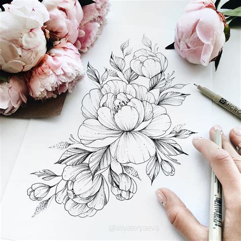 Floral Tattoo Design Peony Tattoo Sketch
