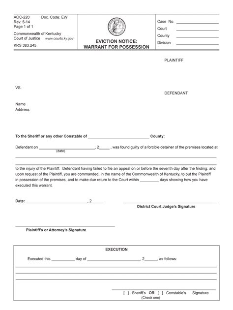 Kentucky Warrant Fill Online Printable Fillable Blank Pdffiller