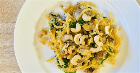 Butternut Squash Noodles With Mushrooms Spinach And Cashews