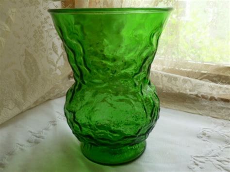 Vintage Green Bubble Glass Vase 40s 50s 60s Style Mid Century Cottage Chic Sun Catcher E O