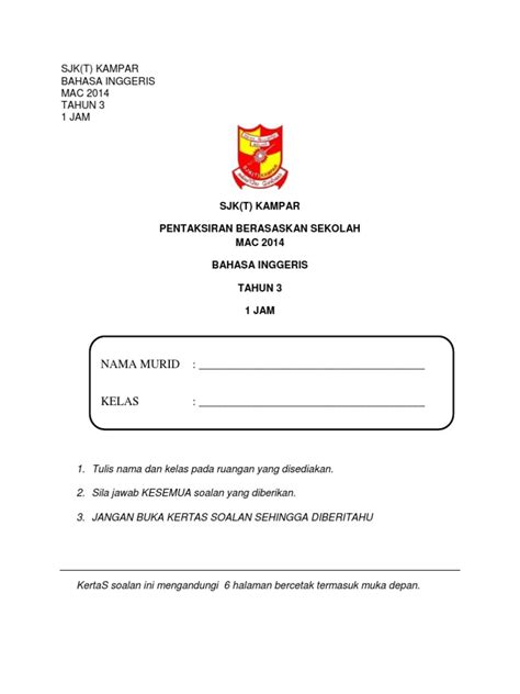 Transisi bahasa inggeris tahun 1full description. Soalan Bahasa Inggeris Tahun 3