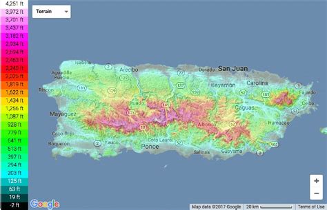 Puerto Rico Elevation Map