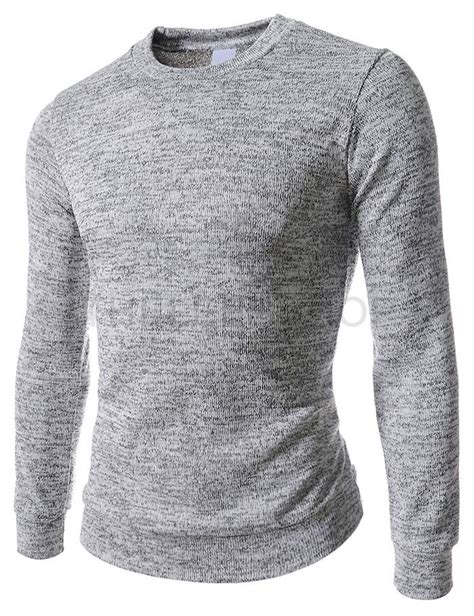 Wist14 Gray Slim Fit Round Neck Knit Long Sleeve Tshirts Fashion