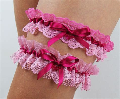 Fuchsia Pink Garter Set Lace Garter Wedding Keepsake Bridal Etsy