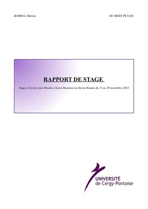 Exemple Dun Rapport De Stage Pdf Novo Exemplo