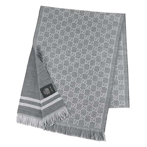 Gucci Men Gg Jacquard Pattern Knit Scarf With Fringe Lulux