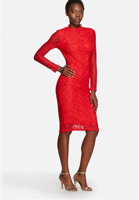 Lace Pencil Dress Red Glamorous Occasion