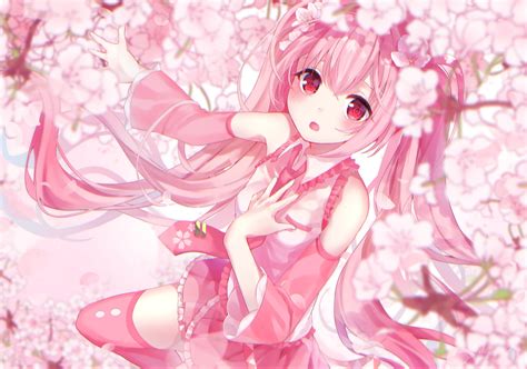 Download 3272x2296 Hatsune Miku Pink Hair Sakura Blossom Twintails Vocaloid Cute Wallpapers
