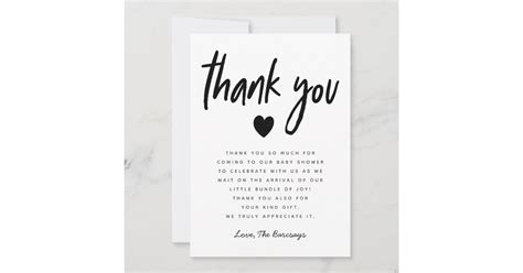 Modern Gender Neutral Baby Shower Simple Heart Thank You Card Zazzle