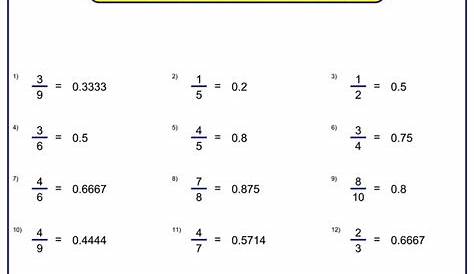 converting fractions to decimal worksheet