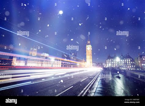 London Winter Snow Thames River Parliament Big Ben Westminster Hi Res