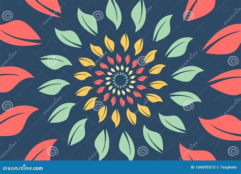 Colored Tea Leaf Pattern On Blue Background Different Color Stock