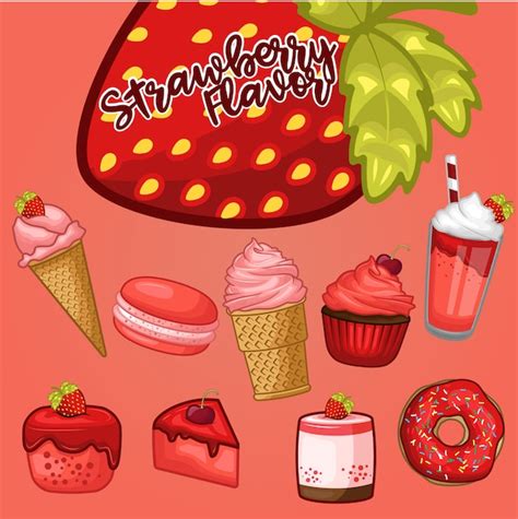 Premium Vector Stock Vector Set Of Strawberry Desserts