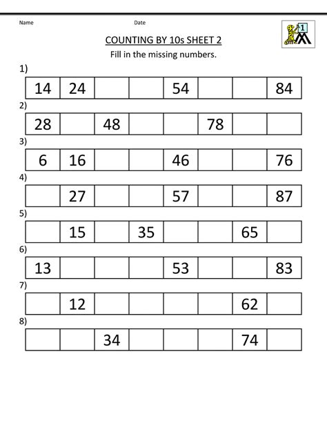 Grade 2 Skip Counting Worksheets Count By 10s From 10 K5 Learning