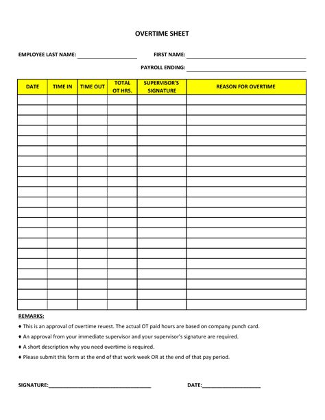 Overtime Tracking Sheet Template Download Printable Pdf Templateroller