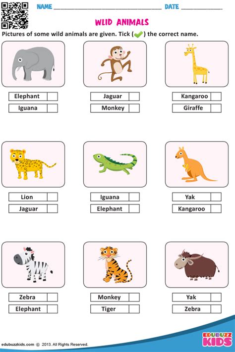 Wild Animals Worksheet For Kindergarten Pdf