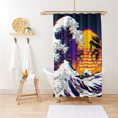 Great Wave Off Kanagawa Vaporwave Aesthetic Shower Curtain By