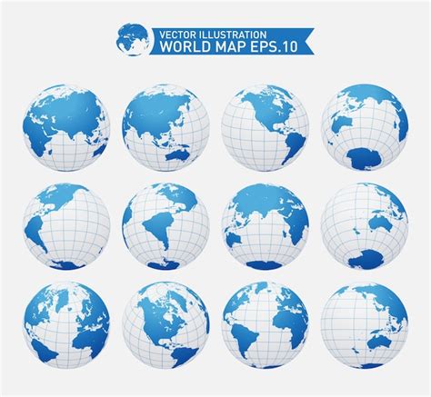 Globes Showing Earth With All Continents Premium Vector