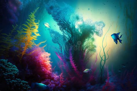 An Underwater Scene With A Fish Swimming Stock Illustration