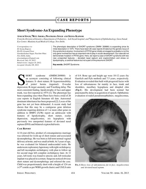 Pdf Short Syndrome An Expanding Phenotype
