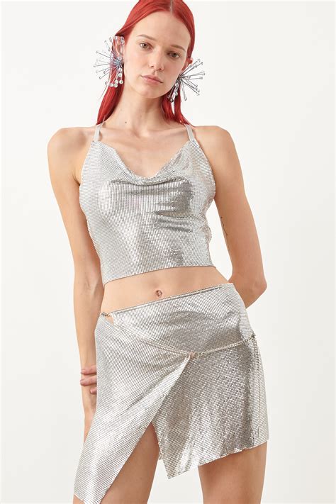 winona wrap chainmail mini skirt silver poster girl
