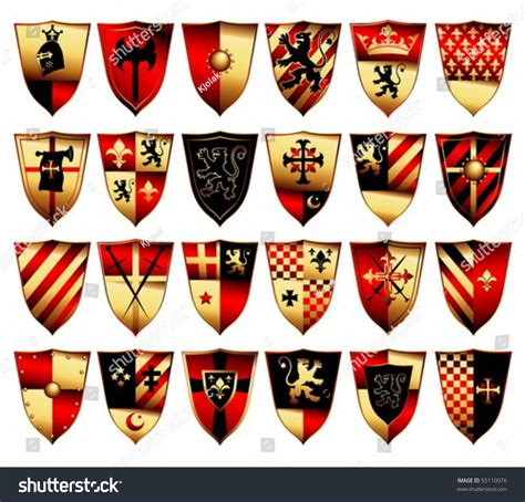 Set Detailed Heraldic Medieval Shields Stock Vector 55110076 Shutterstock