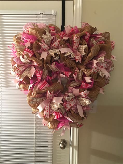 Extra Large Heart Shaped Valentines Wreath Made With Mesh And A Tins