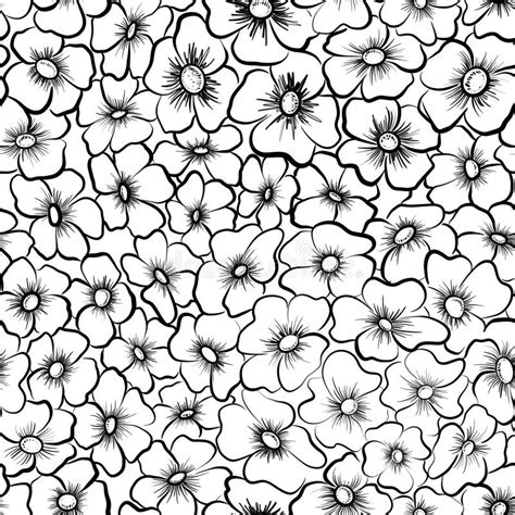 Abstract Floral Seamless Pattern On Black With White Background Stock