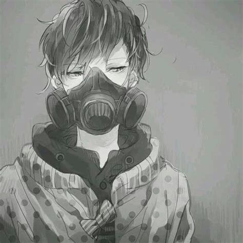 Monochrome Anime Boy With A Gas Mask Anime Monochrome Anime Boy Anime