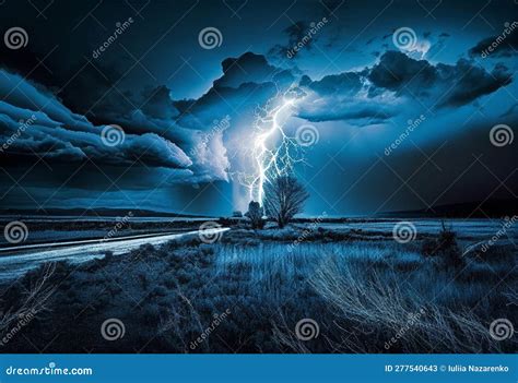 Blue Lightning In A Stormy Sky Ai Generated Stock Illustration