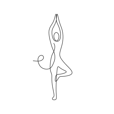 Continuous Line Drawing Of Man Standing In Yoga Pose With Arms Above Head Continuous Line