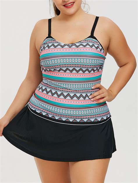 [17 Off] 2021 Plus Size Skirted Print Tankini Swimwear In Colormix Dresslily