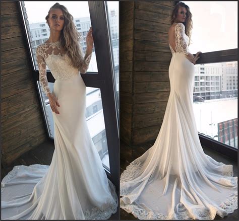 Lace Long Sleeves Wedding Gowns Beading Boho Beach Bridal Dress W14216
