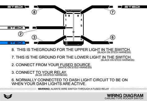Switches are shown as dotted rectangles. STEDI Blog - Push Button & Carling Type Rocker Switch Wiring Instructions