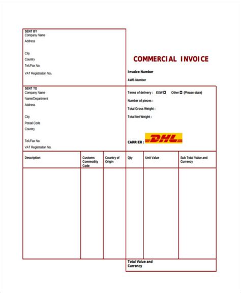 Dhl Invoice Template16 Printable Receipt Template