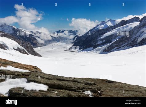 Aletsch Glacier View From Jungfraujoch In The Swiss Alps Near City Of
