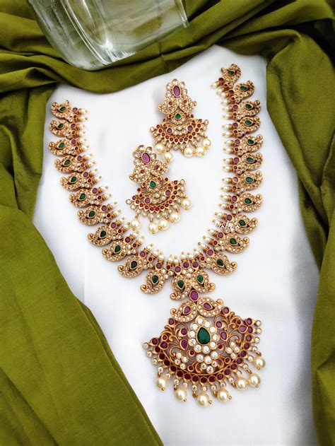 Traditional Bridal Mango Necklace Set South India Jewels