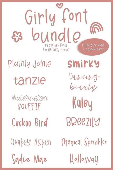 Girly Font Bundle 12 Fonts Included Etsy Scrapbook Fonts Girly