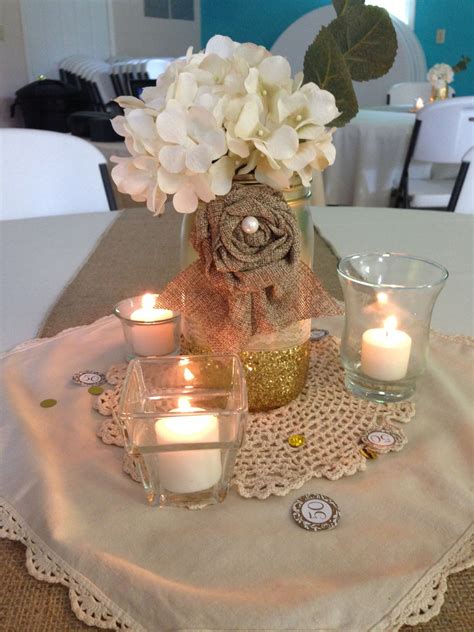 Centerpiece I Like The Idea Of Using Some Cloth Or Burlap Flowers