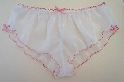 French Knickers Sheer Chiffon Panties White With Pink Lingerie