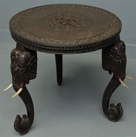 Indian Rosewood Carved Elephant`s Head Occasional Table 601114 Uk