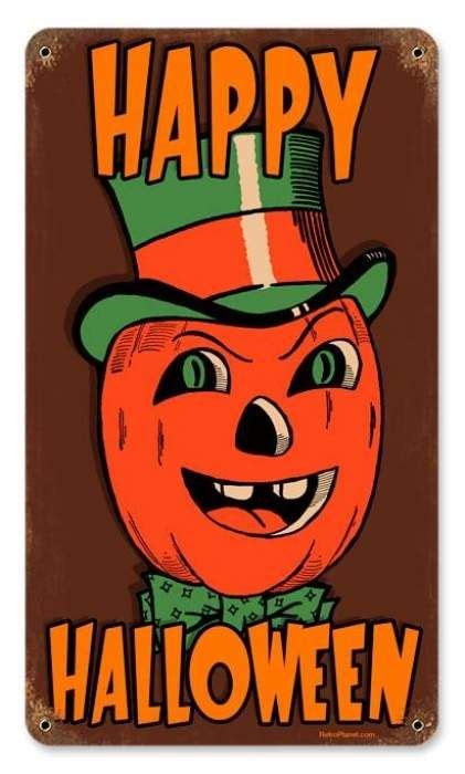 Vintage Halloween Pumpkin Tin Sign Vintage Halloween Vintage
