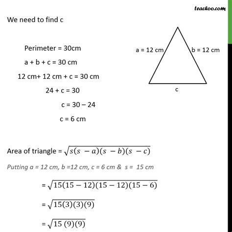 Ex 121 6 An Isosceles Triangle Has Perimeter 30 Cm Ex 121