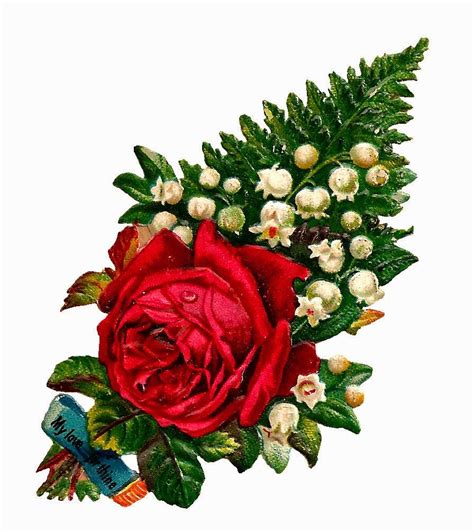 Free Digital Flower Red Rose Clip Art With Lily Of The Valley And Fern