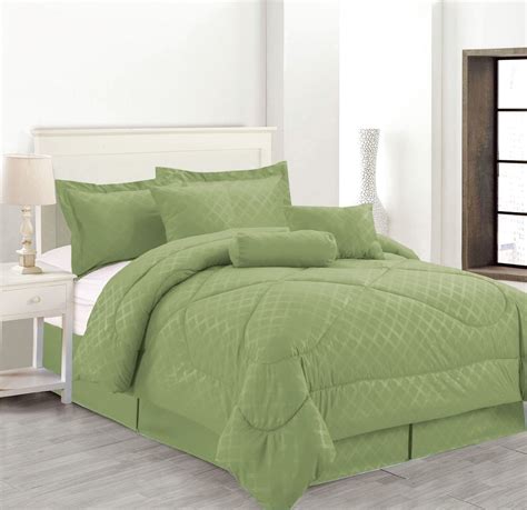 Luxury Hotel 7 Pc Embossed Solid Over Sized Comforter Set Sage Green