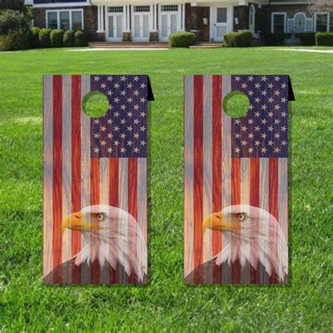 Eagle And American Flag Rustic Wood Cornhole Board Wrap Forth Etsy In